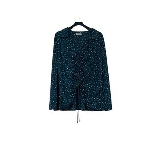 Beacon Green and Tan Polka-Dot Ruched Front‎ Top XXL